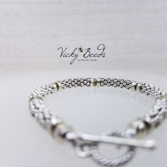 Antiqued Gold & Silver Beaded Toggle Bracelet - Picture 8 of 9